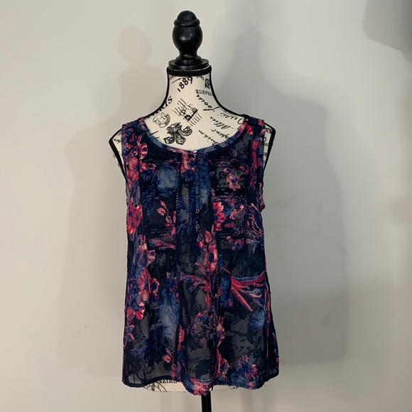 Sheer floral Lucky Brand sleeveless blouse Size:S - Picture 1 of 11